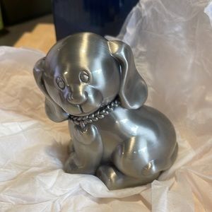 Brand new Sheridan pewter puppy dog bank for kids. Still in original box.